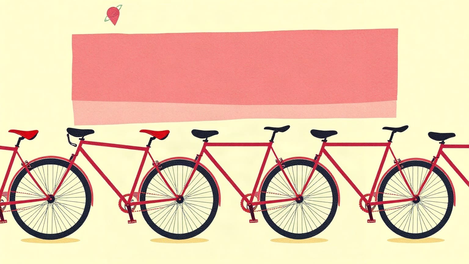 Una fila de bicicletas en su anclaje, en capas de papel, con un marcador de posición encima